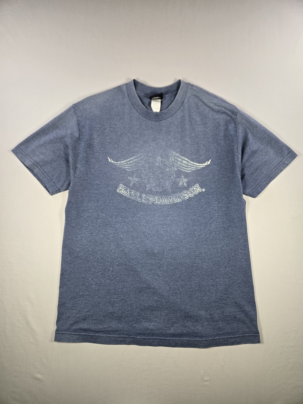 VTG Y2K Harley-Davidson Davis Burlington NC Biker Graphic T-Shirt Faded Blue